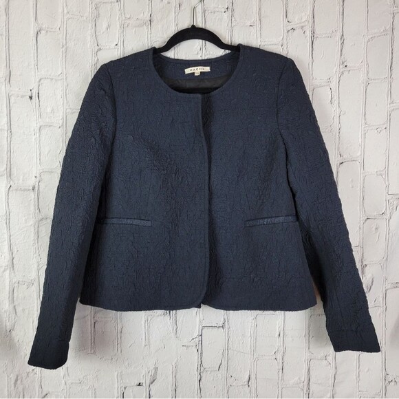 Hache navy blue textured snap front blazer coat top - Picture 4 of 11